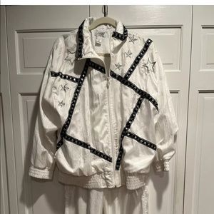 Vtg 90s Lavon Track Suit M Bright White Windbreaker Jacket & Pants Pristine!!